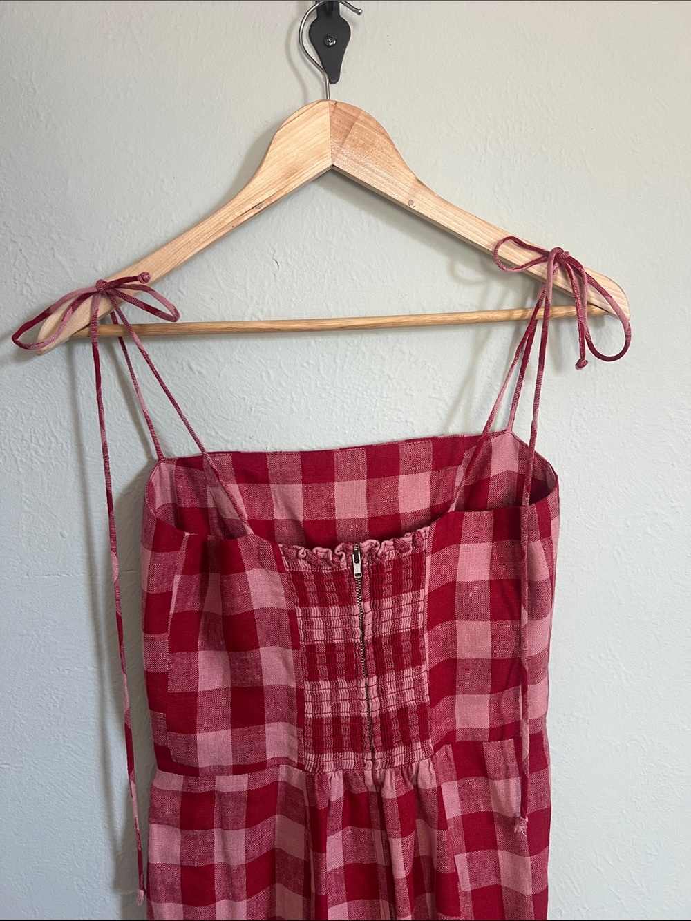 Reformation Christen midi dress size 4 red pink gingham linen - Picture 8 of 9
